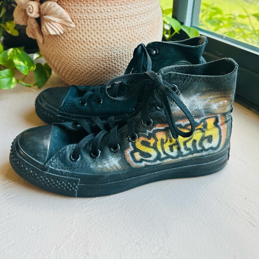 Converse Black All Star Customized Name  Stephy high top sneakers graffiti SZ 8